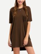 Romwe Ripped Pocket High-low Loose Fit Dress