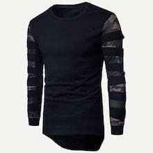 Romwe Guys Contrast Camouflage Print Sleeve Asymmetric Hem Tee