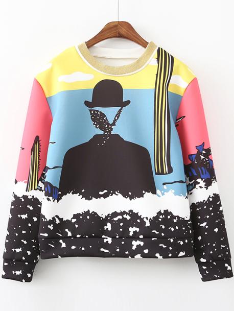 Romwe Round Neck Graffiti Print Sweatshirt