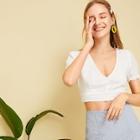 Romwe Eyelet Embroidery V-neck Blouse