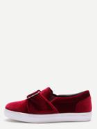 Romwe Burgundy Buckled Strap Rubber Sole Velvet Flats