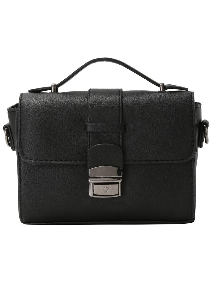 Romwe Black Release Buckle Flap Shoulder Bag
