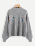 Romwe Symmetrical Embroidered Front Dropped Shoulder Ribbed Knit Jumper