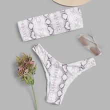 Romwe Snakeskin Bandeau With High Cut Bikini Set