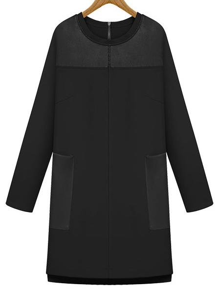 Romwe Long Sleeve Zipper Pockets Black Dress