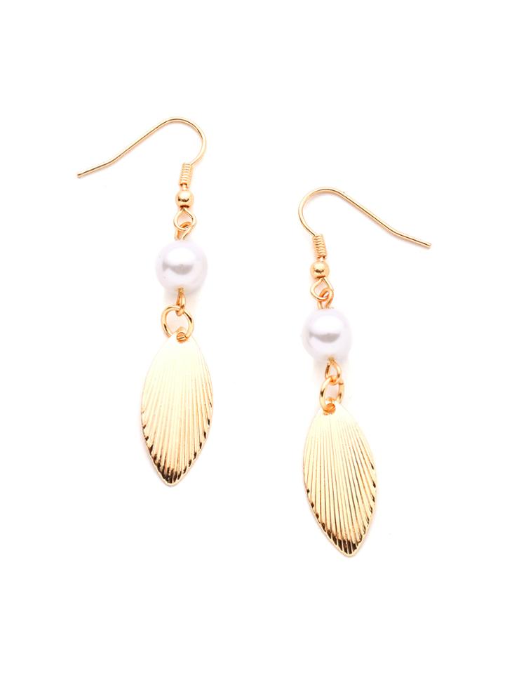 Romwe Metal Leaf Design Earrings With Faux Pearl