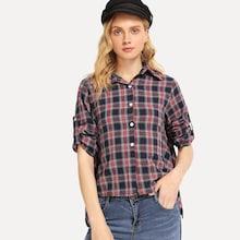 Romwe Single-breasted Plaid Blouse