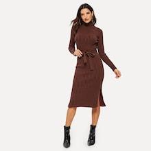 Romwe Buttoned Cuff Slit Hem Knit Dress