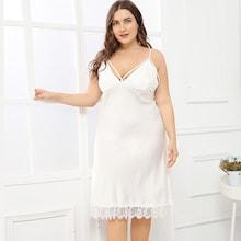 Romwe Plus Lace Trim Crisscross Front Cami Dress