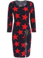 Romwe Stars Print Slit Red Dress