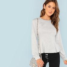 Romwe Solid Ruffle Hem Sweatshirt