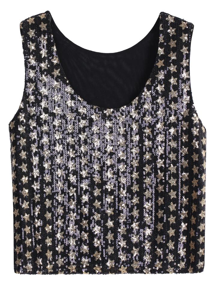 Romwe Sleeveless Stars Sequined Vest
