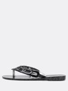 Romwe Black Glitter Link Chain Flip Flops