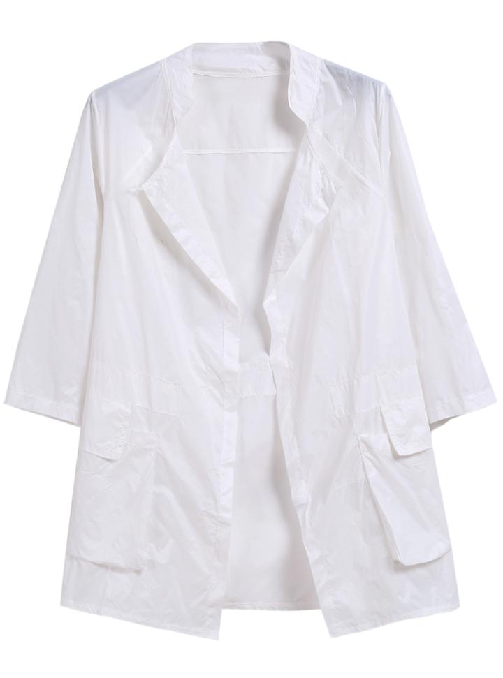 Romwe White Long Sleeve Pockets Loose Coat
