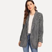 Romwe Striped Shawl Collar Blazer