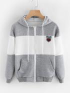 Romwe Hoodie Patch Zip Up Sweatshirt Coat