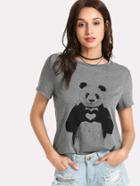Romwe Panda Print Heather Knit T-shirt