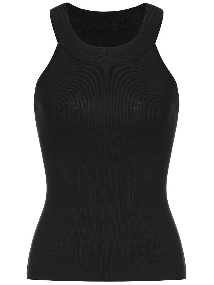 Romwe Strap Slim Black Tank Top
