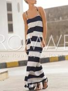 Romwe White Black Spaghetti Strap Striped Maxi Dress