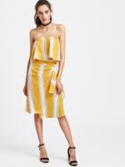 Romwe Striped Bandeau Top With Side Knot Skirt