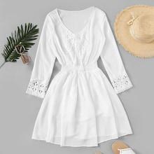 Romwe Tie Neck Lace Panel Dress