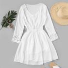 Romwe Tie Neck Lace Panel Dress