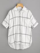 Romwe Checked Dip Hem Shirt With Chest Pocket