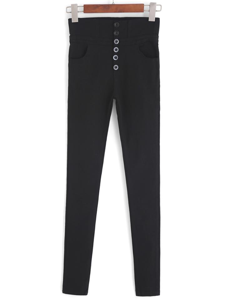 Romwe Single-breasted Slim Denim Pant