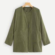 Romwe Round Neck Solid Coat