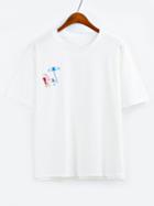 Romwe Embroidered Drop Shoulder T-shirt - White