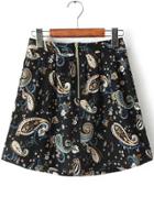 Romwe Cashews Print Zipper Skirt