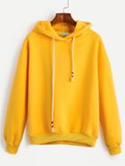Romwe Yellow Drop Shoulder Drawstring Hooded Sweatshirt
