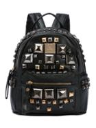 Romwe Black Embossed Faux Leather Studded Backpack