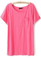 Romwe Rose Red Short Sleeve Pocket Loose T-shirt