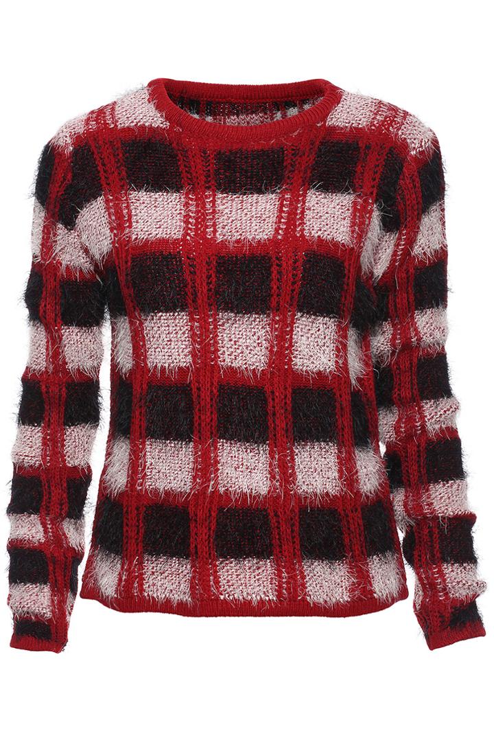 Romwe Plaid  Mohair Jumper-black