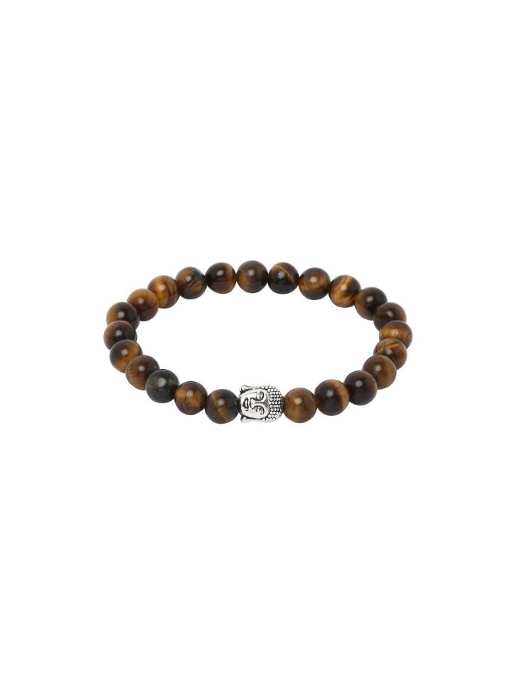 Romwe Brown Buddha Etched Stretch Beaded Bracelet