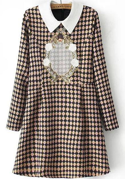 Romwe Diamond Print Embroidered Dress