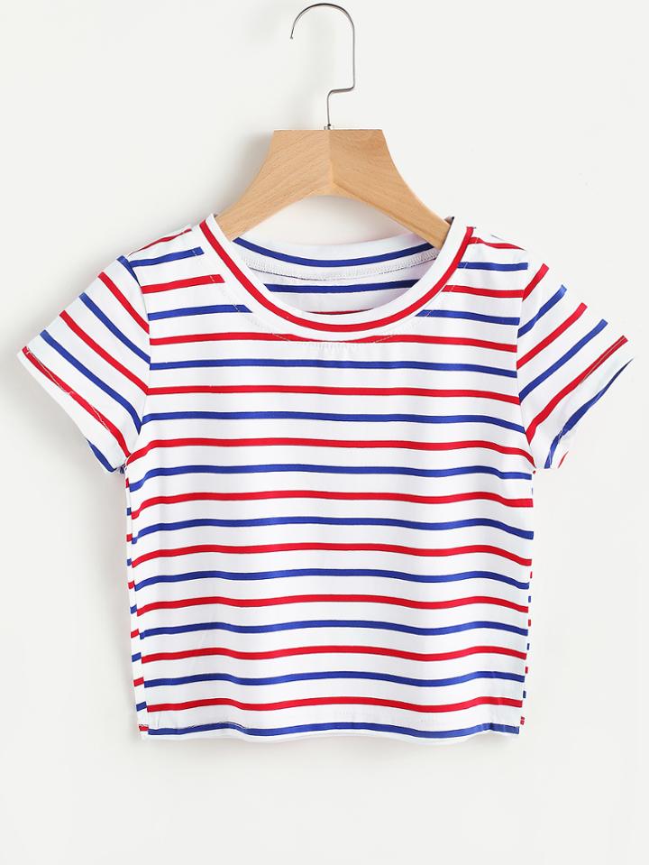 Romwe Contrast Striped Tee