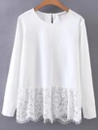 Romwe White Contrast Lace Hem Blouse