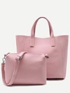 Romwe Pink Faux Leather Tote Bag With Crossbody Bag