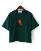 Romwe Carrot Embroidered Loose Green T-shirt
