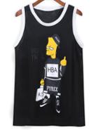 Romwe Simpson Print Black Tank Top