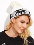 Romwe Black And White Christmas Pom Pom Knit Hat