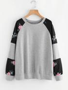Romwe Contrast Floral Print Sweatshirt