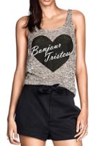 Romwe Heart And Letter Print Grey Vest