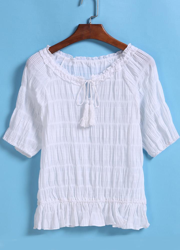 Romwe Lace Up Folds Peplum Hem Top