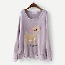 Romwe Deer Pattern Drop Shoulder Frayed Jumper