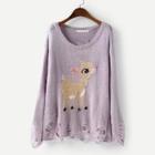 Romwe Deer Pattern Drop Shoulder Frayed Jumper