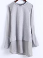 Romwe Grey Side Slit Asymmetrical 2 In 1 Blouse