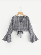 Romwe Fluted Sleeve Bow Tie Back Wrap Top